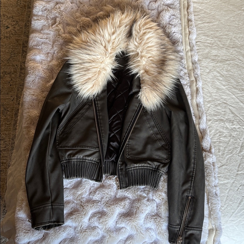 Blank NYC Black Bomber Jacket with Faux Fur Collar